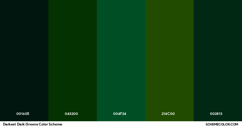 Darkest Dark Greens Color Scheme - Palettes - SchemeColor.com