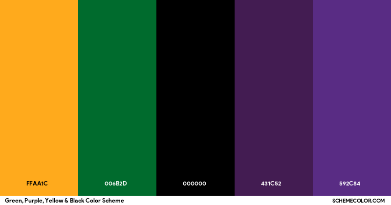Green, Purple, Yellow & Black Color Scheme - Palettes - SchemeColor.com