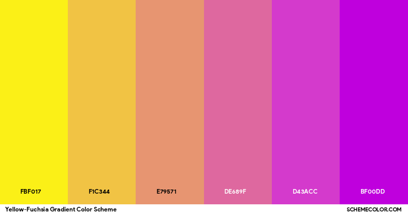 Yellow-Fuchsia Gradient Color Scheme - Palettes - SchemeColor.com