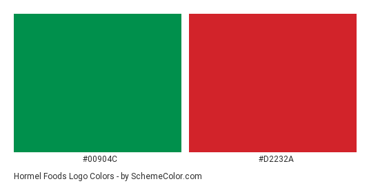 Hormel Foods Logo - Color scheme palette thumbnail - #00904c #d2232a 