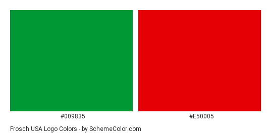 Frosch USA Logo - Color scheme palette thumbnail - #009835 #e50005 