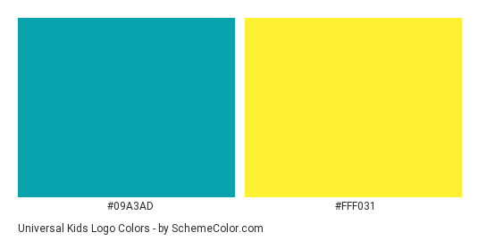 Universal Kids Logo - Color scheme palette thumbnail - #09a3ad #fff031 