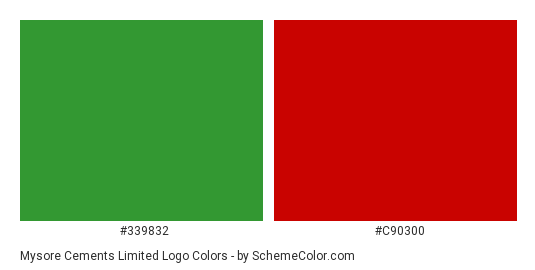 Mysore Cements Limited Logo - Color scheme palette thumbnail - #339832 #c90300 
