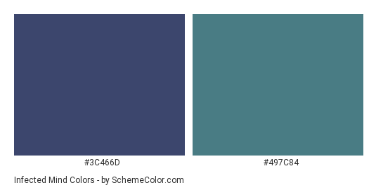 Infected Mind - Color scheme palette thumbnail - #3C466D #497C84 