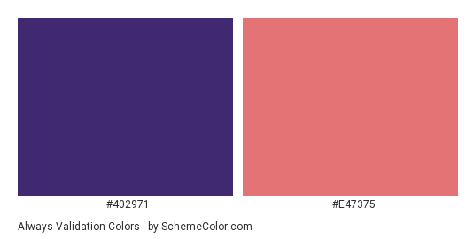 Always Validation - Color scheme palette thumbnail - #402971 #e47375 