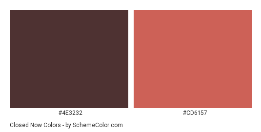 Closed Now - Color scheme palette thumbnail - #4e3232 #cd6157 