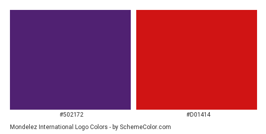 Mondelez International Logo - Color scheme palette thumbnail - #502172 #d01414 