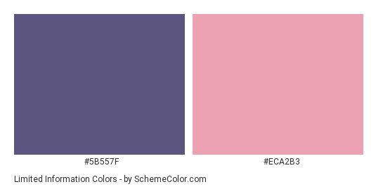 Limited Information - Color scheme palette thumbnail - #5B557F #ECA2B3 