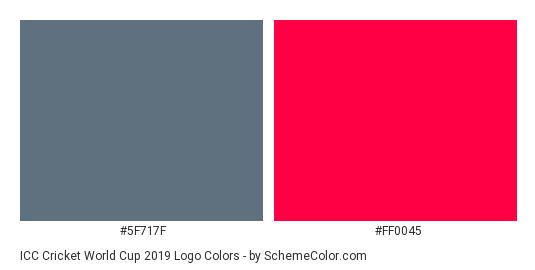 ICC Cricket World Cup 2019 Logo - Color scheme palette thumbnail - #5f717f #ff0045 