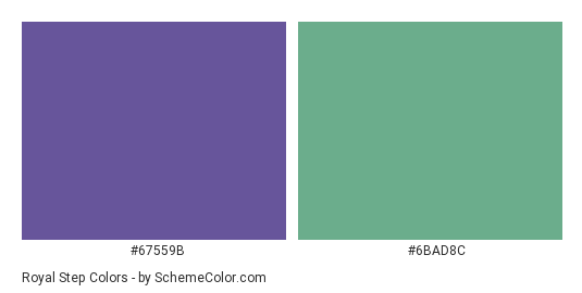 Royal Step - Color scheme palette thumbnail - #67559B #6BAD8C 