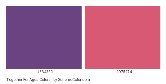 Together for Ages - Color scheme palette thumbnail - #6b4380 #d75974 
