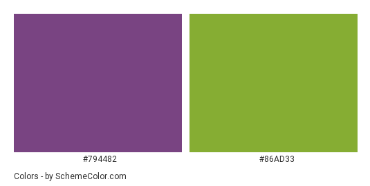Violet Mushroom - Color scheme palette thumbnail - #794482 #86ad33 