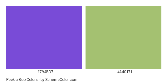 Peek-a-Boo - Color scheme palette thumbnail - #794bd7 #a4c171 