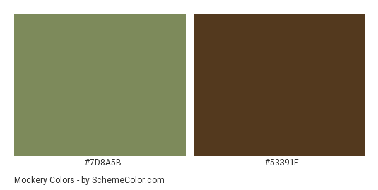 Mockery - Color scheme palette thumbnail - #7d8a5b #53391e 
