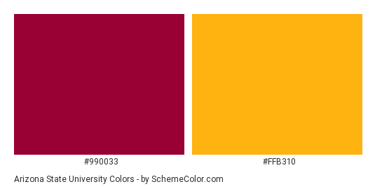 Arizona State University - Color scheme palette thumbnail - #990033 #ffb310 
