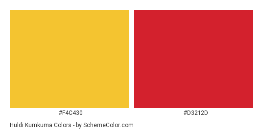 Huldi Kumkuma - Color scheme palette thumbnail - #F4C430 #D3212D 