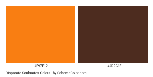 Disparate Soulmates - Color scheme palette thumbnail - #F97E12 #4D2C1F 