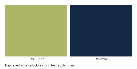 Happened in Time - Color scheme palette thumbnail - #adb567 #152945 