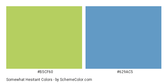Somewhat Hesitant - Color scheme palette thumbnail - #b5cf60 #629ac5 