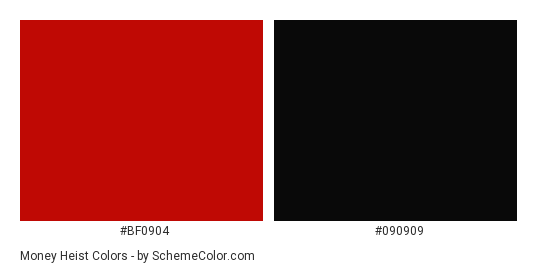 Money Heist - Color scheme palette thumbnail - #bf0904 #090909 