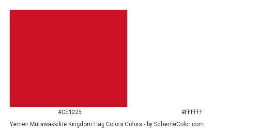 Yemen Mutawakkilite Kingdom Flag Colors - Color scheme palette thumbnail - #ce1225 #ffffff 