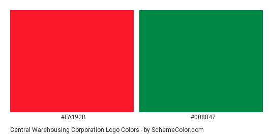 Central Warehousing Corporation Logo - Color scheme palette thumbnail - #fa192b #008847 