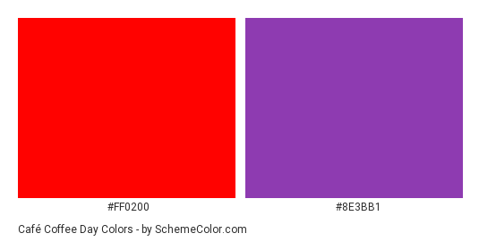 Café Coffee Day - Color scheme palette thumbnail - #ff0200 #8e3bb1 