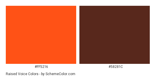 Raised Voice - Color scheme palette thumbnail - #ff5216 #58281c 