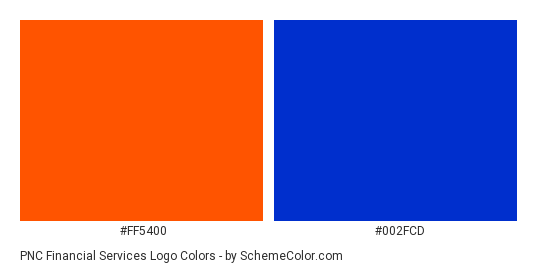 PNC Financial Services Logo - Color scheme palette thumbnail - #ff5400 #002fcd 