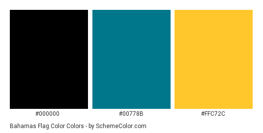 Bahamas Flag Color - Color scheme palette thumbnail - #000000 #00778b #ffc72c 