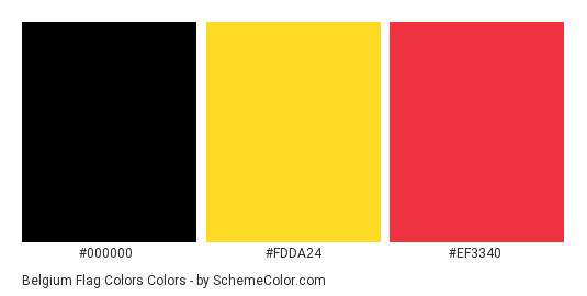 Belgium Flag Colors - Color scheme palette thumbnail - #000000 #FDDA24 #EF3340 