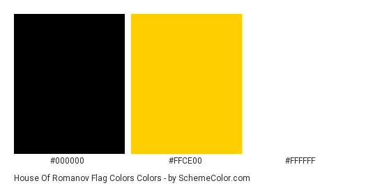 House of Romanov Flag Colors - Color scheme palette thumbnail - #000000 #FFCE00 #FFFFFF 