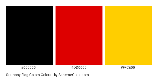 Germany Flag Colors - Color scheme palette thumbnail - #000000 #dd0000 #ffce00 