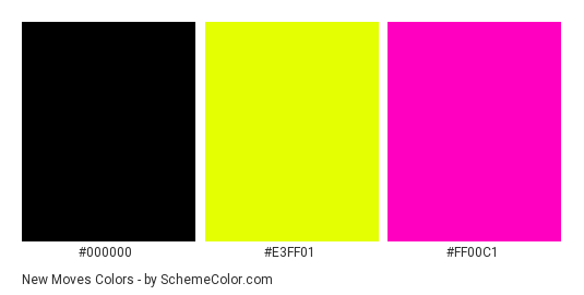 New Moves - Color scheme palette thumbnail - #000000 #e3ff01 #ff00c1 
