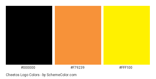 Cheetos Logo - Color scheme palette thumbnail - #000000 #f79239 #fff100 