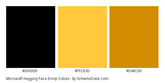 Microsoft Hugging Face Emoji - Color scheme palette thumbnail - #000000 #ffc83d #d48c00 