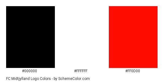 FC Midtjylland Logo - Color scheme palette thumbnail - #000000 #ffffff #ff0d00 