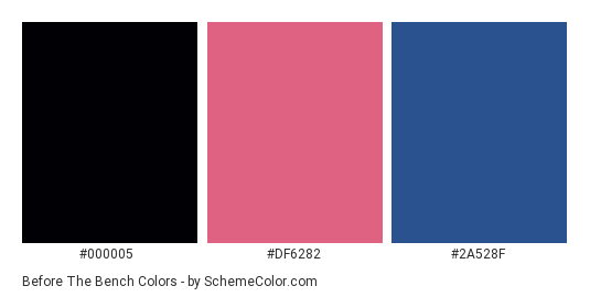 Before the Bench - Color scheme palette thumbnail - #000005 #DF6282 #2A528F 