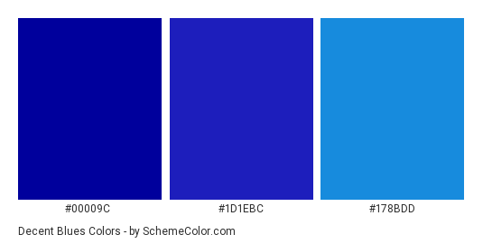 Decent Blues - Color scheme palette thumbnail - #00009c #1d1ebc #178bdd 