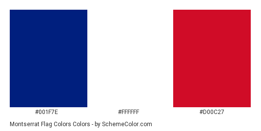 Montserrat Flag Colors - Color scheme palette thumbnail - #001F7E #FFFFFF #D00C27 