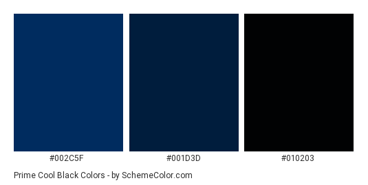 Prime Cool Black - Color scheme palette thumbnail - #002C5F #001D3D #010203 