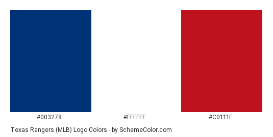 Texas Rangers (MLB) Logo - Color scheme palette thumbnail - #003278 #ffffff #c0111f 
