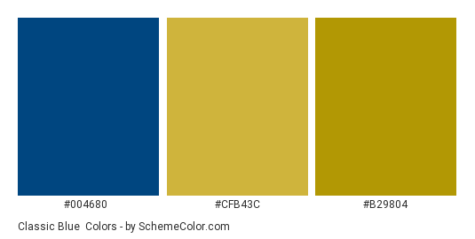 Classic Blue & Gold - Color scheme palette thumbnail - #004680 #cfb43c #b29804 
