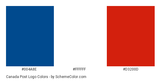 Canada Post Logo - Color scheme palette thumbnail - #004a8e #ffffff #d3200d 