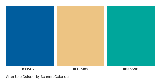 After Use - Color scheme palette thumbnail - #005d9e #edc483 #00a69b 