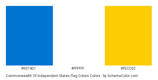 Commonwealth of Independent States Flag Colors - Color scheme palette thumbnail - #0074d1 #ffffff #fecc02 