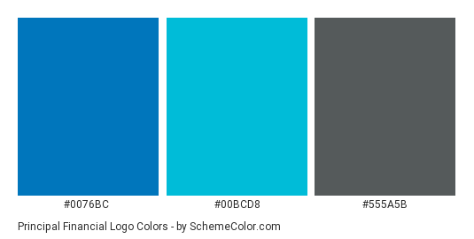 Principal Financial Logo - Color scheme palette thumbnail - #0076bc #00bcd8 #555a5b 