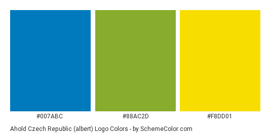 Ahold Czech Republic (albert) Logo - Color scheme palette thumbnail - #007abc #88ac2d #f8dd01 