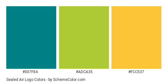 Sealed Air Logo - Color scheme palette thumbnail - #007f84 #adca35 #fcc537 