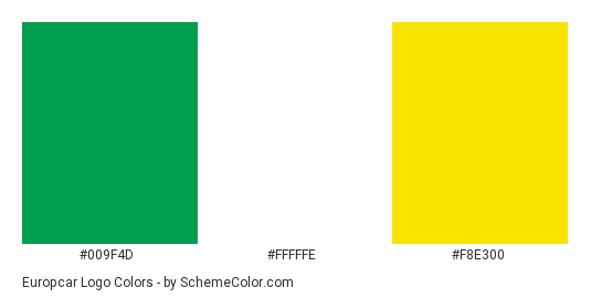 Europcar Logo - Color scheme palette thumbnail - #009f4d #fffffe #f8e300 